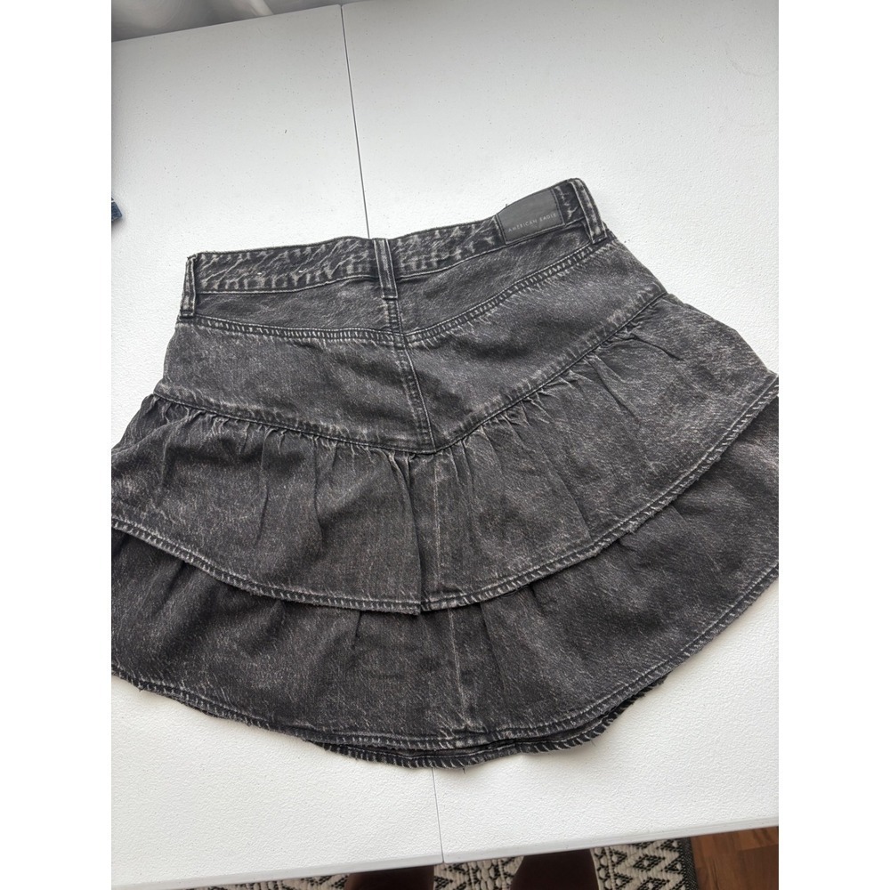 American‎ Eagle Black Wash Denim Ruffle Tiered Mini Skirt Womens Size 4